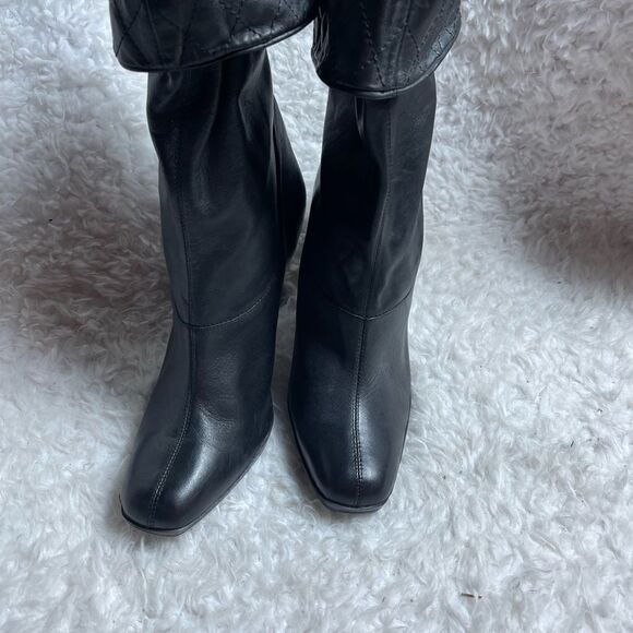 Worthington Leather Black Cinched Elastic Ankle heels Boots square toe SZ10M - Picture 2 of 8